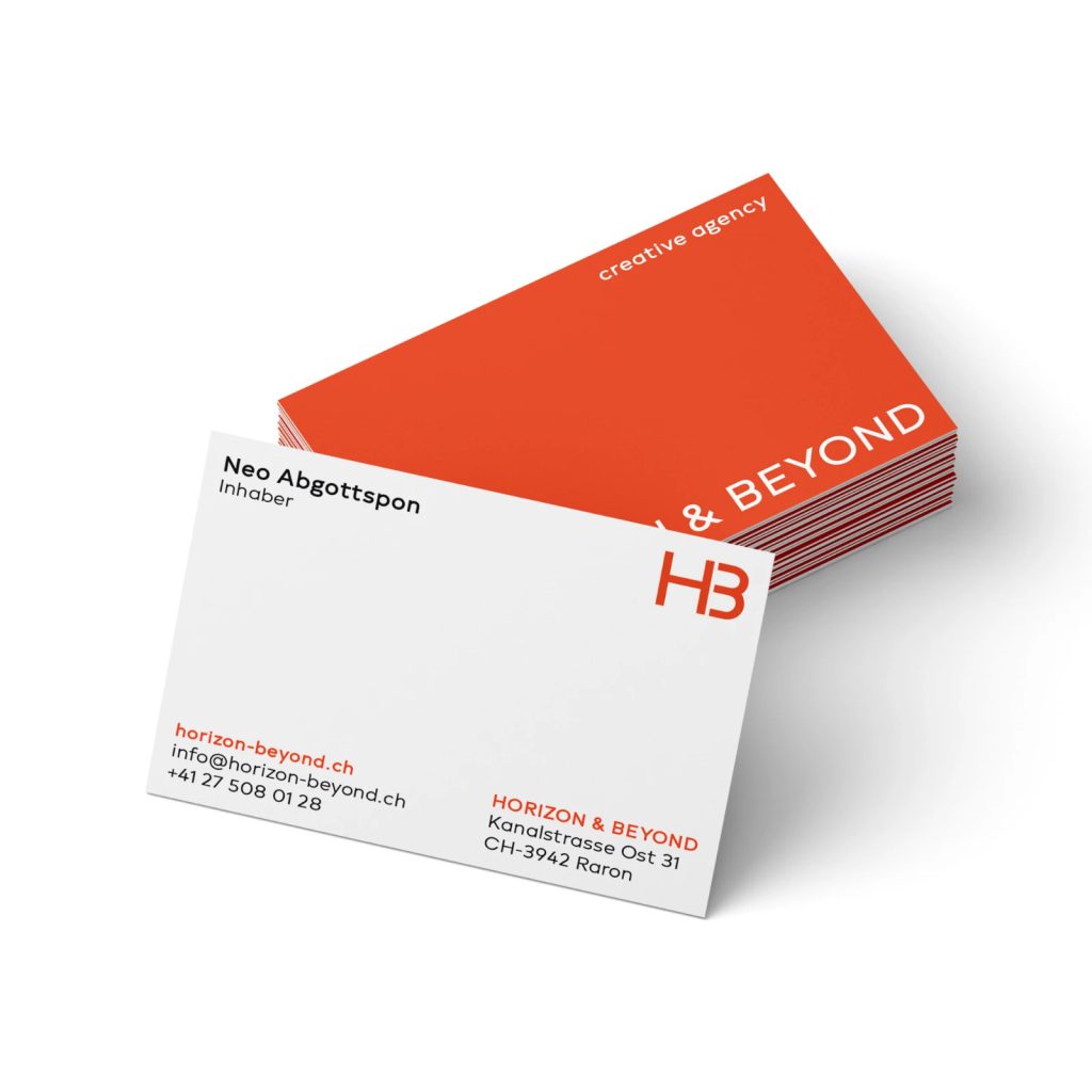Visitenkarte der Marketingagentur aus Raron - HORIZON & BEYOND